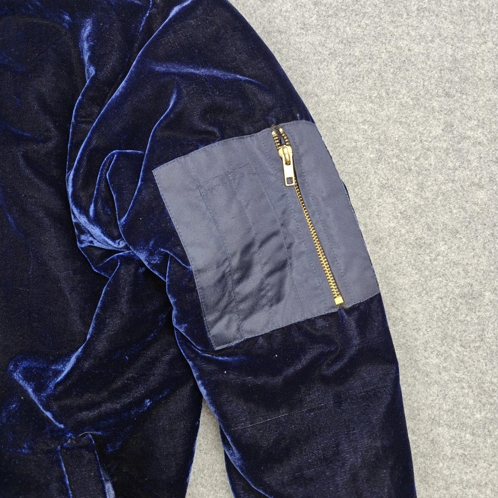 Reves Jacket Mens Medium Blue Velvet Bomber Full Zip Lined Pockets Rib Knit - Picture 2 of 10